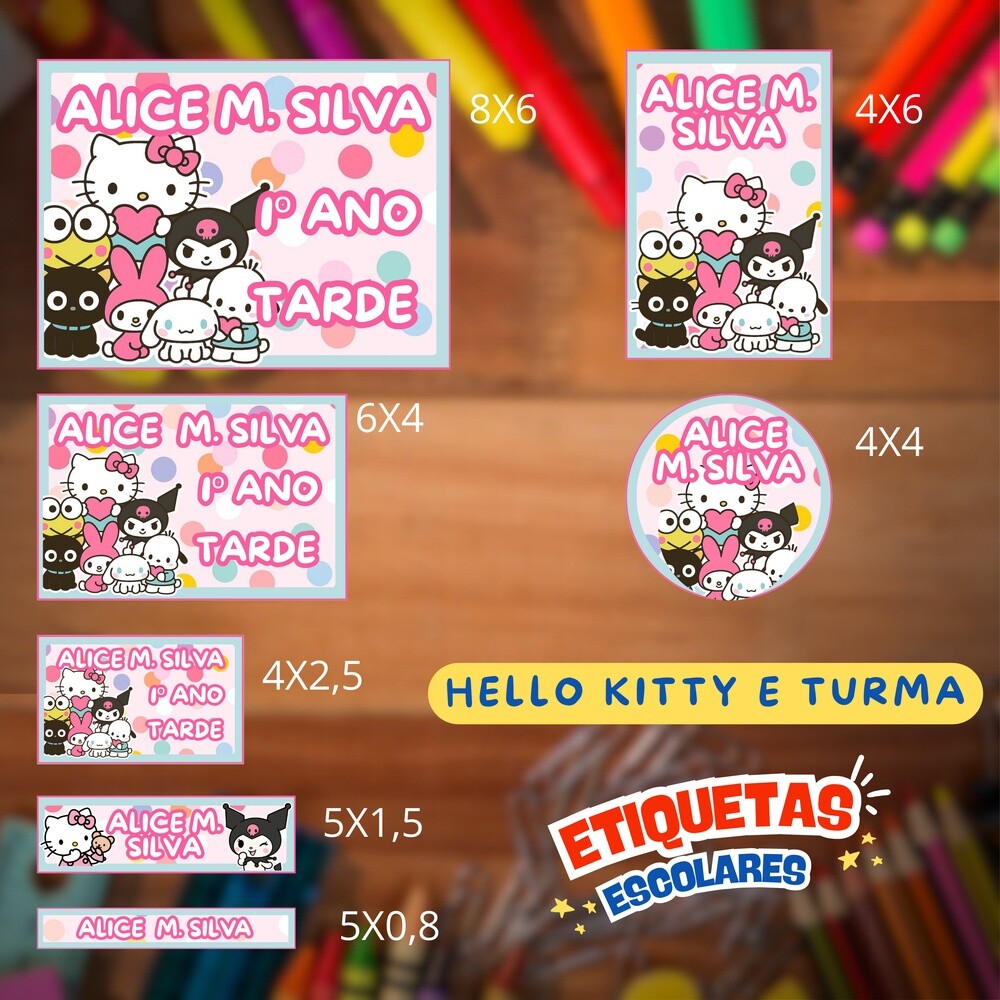 Kit Digital Etiqueta escolar para imprimir Hello Kitty e Turma