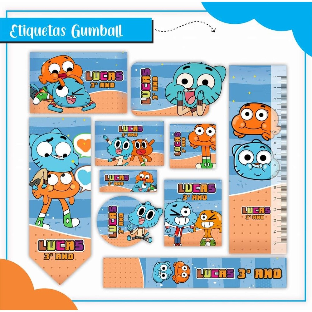 Kit Digital Etiqueta escolar para imprimir  Gumball EE