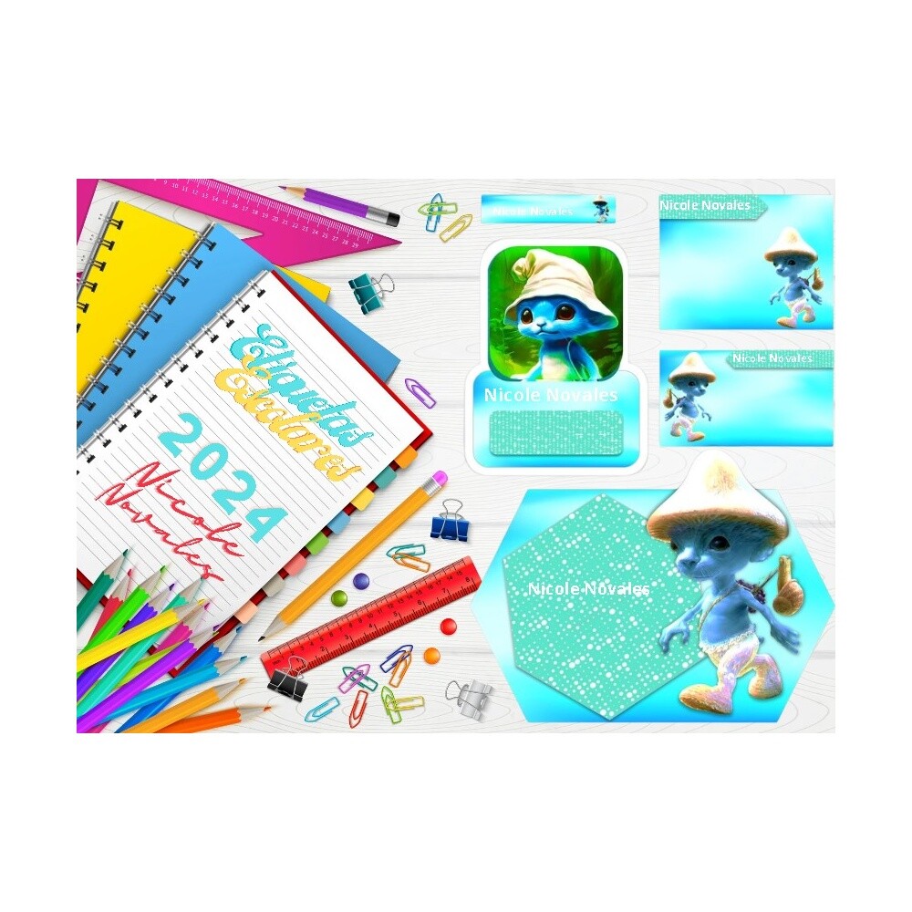 Arquivo Etiqueta Escolar Gato Pitufo formato ppt