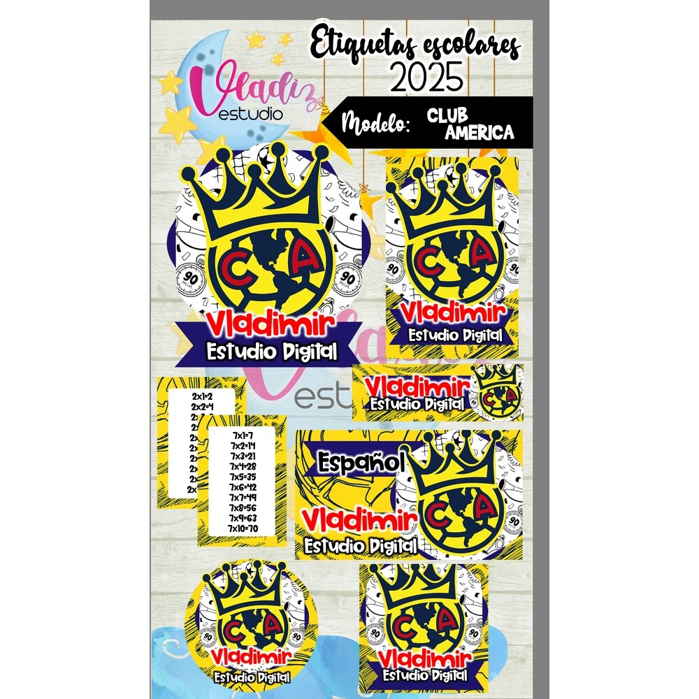Kit Digital Etiqueta Escolar CLUB AMERICA