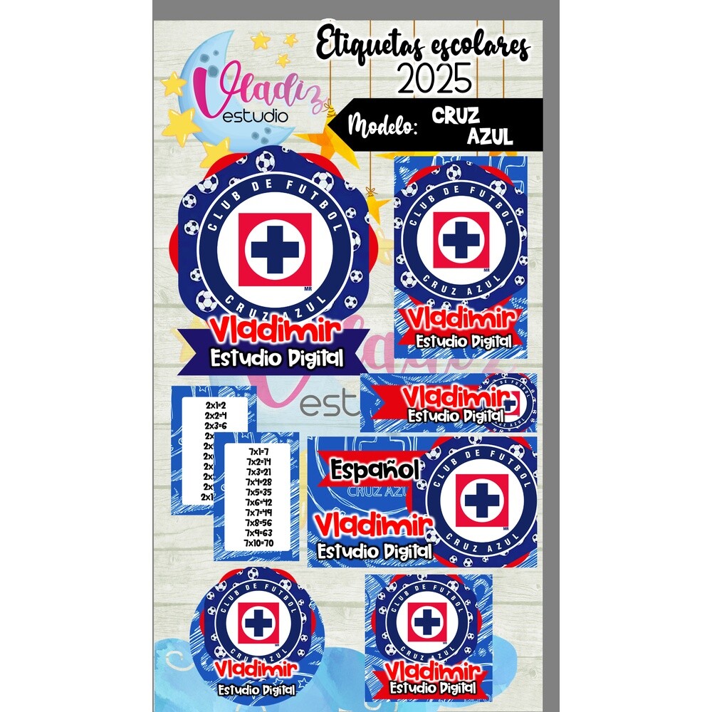 Kit Digital Etiqueta Escolar CRUZ AZUL