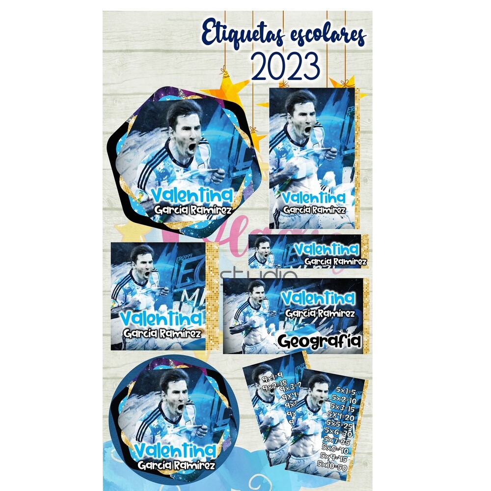 Kit Digital Etiqueta escolar para imprimir  MESSI UNO
