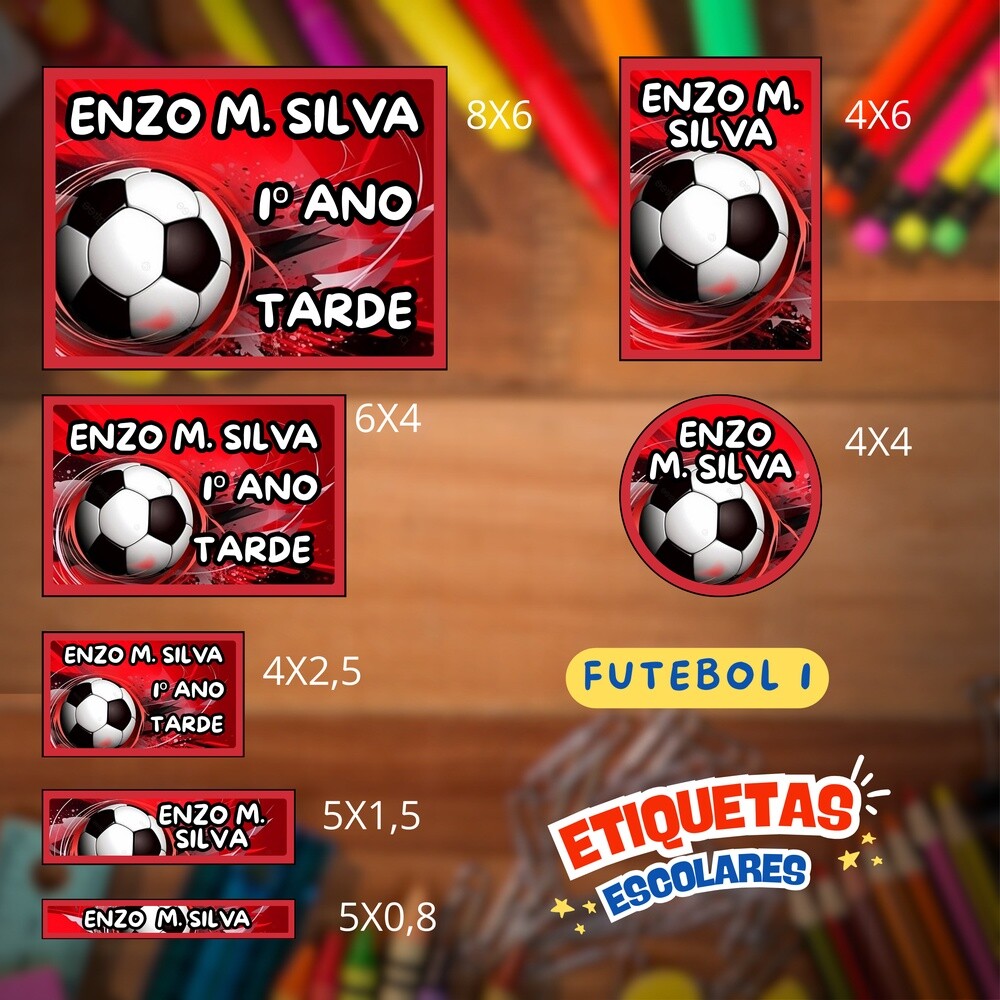 Kit Digital Etiqueta escolar para imprimir Futebol cor vermelha