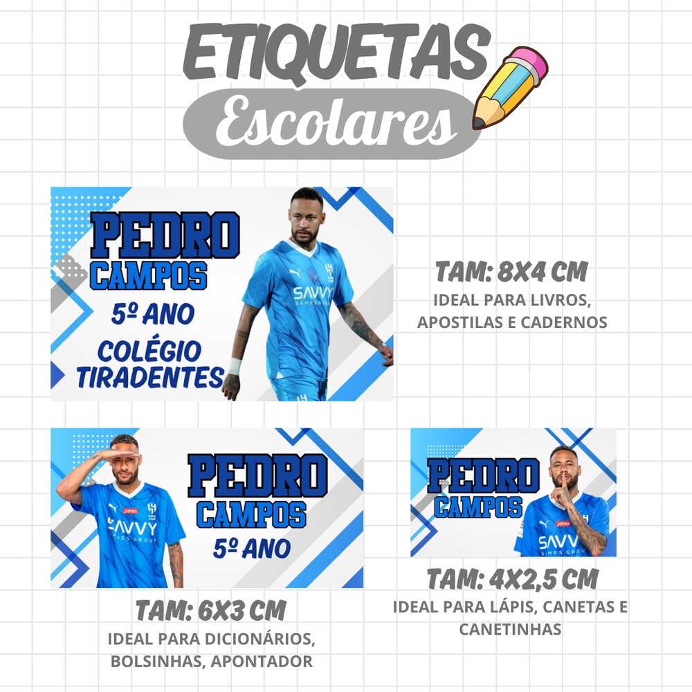 Kit Digital Etiqueta escolar para imprimir V12 EE NEYMARFutebol