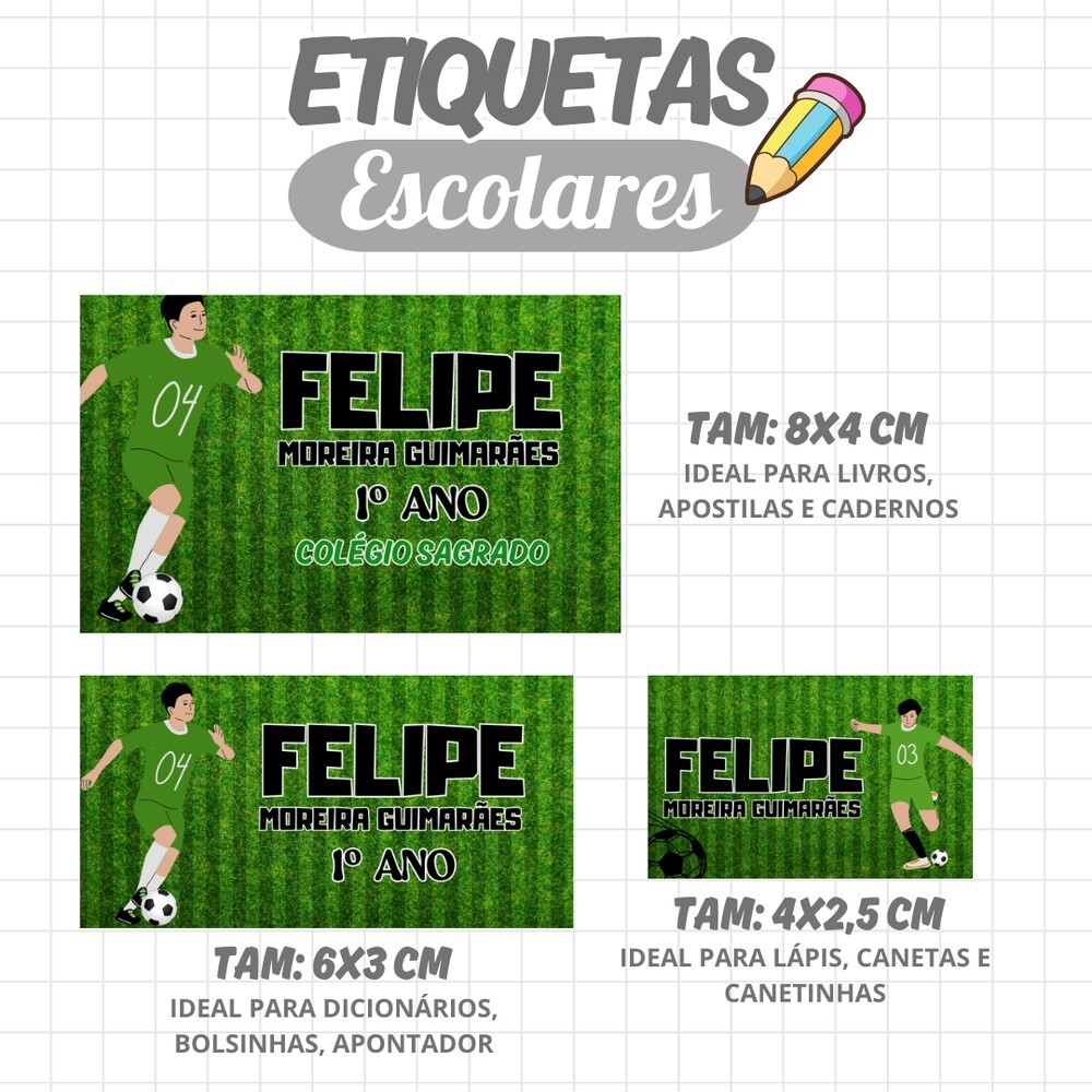 Kit Digital Etiqueta escolar para imprimir V6 EEFutebol