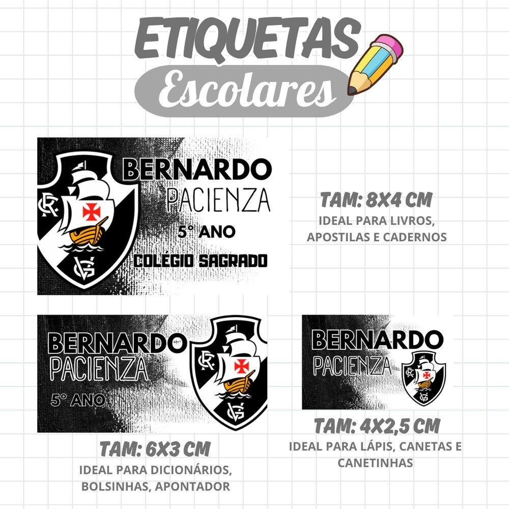 Kit Digital Etiqueta escolar para imprimir V8 EE VASCOFutebol