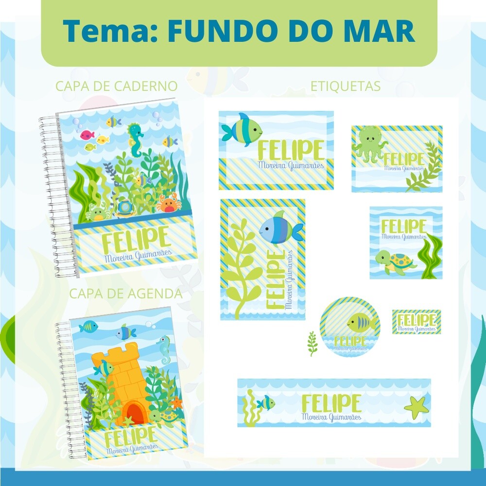 Kit Digital Etiqueta escolar para imprimir  V1 EE Fundo do mar