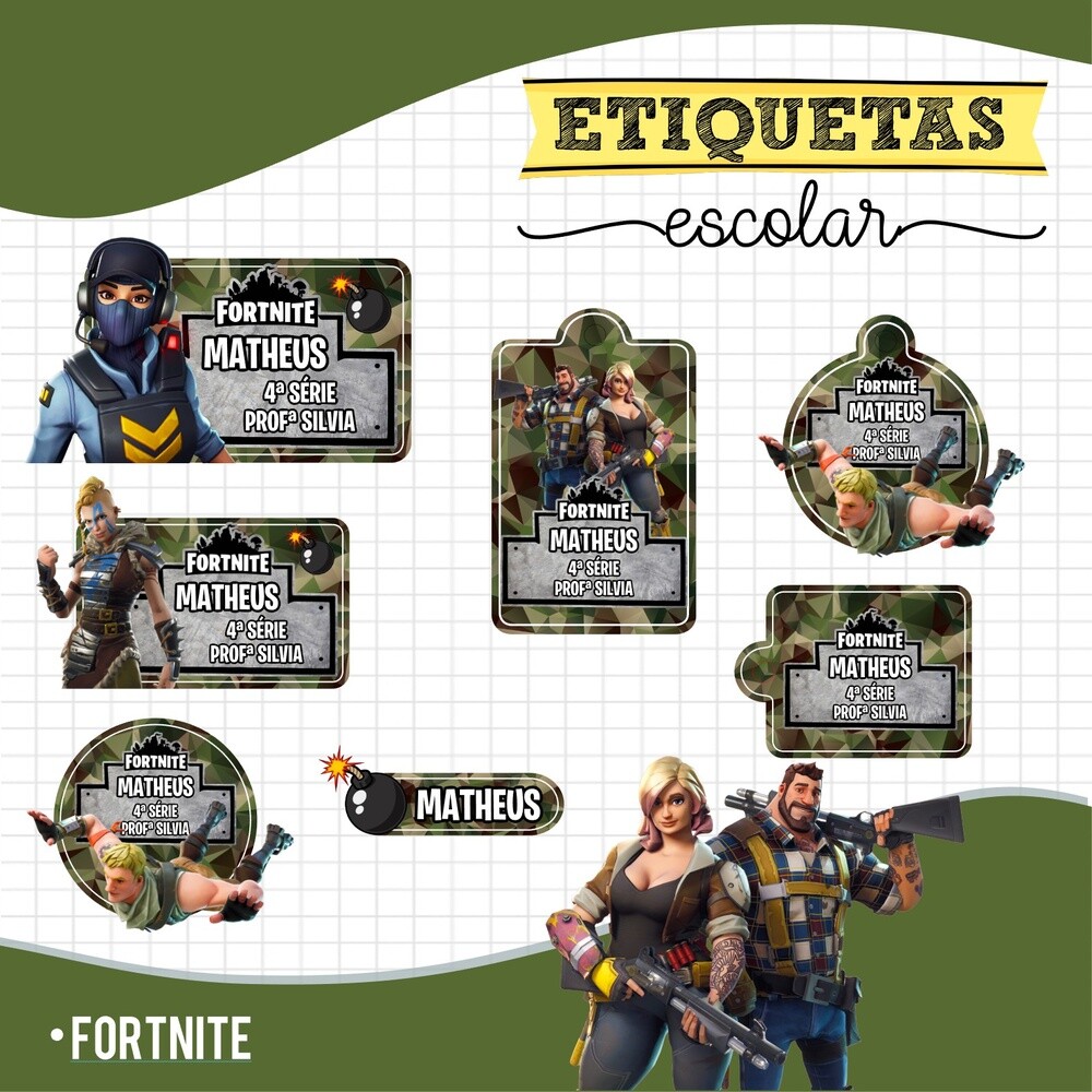Kit Digital Etiqueta escolar para imprimir Fortnite EE V4