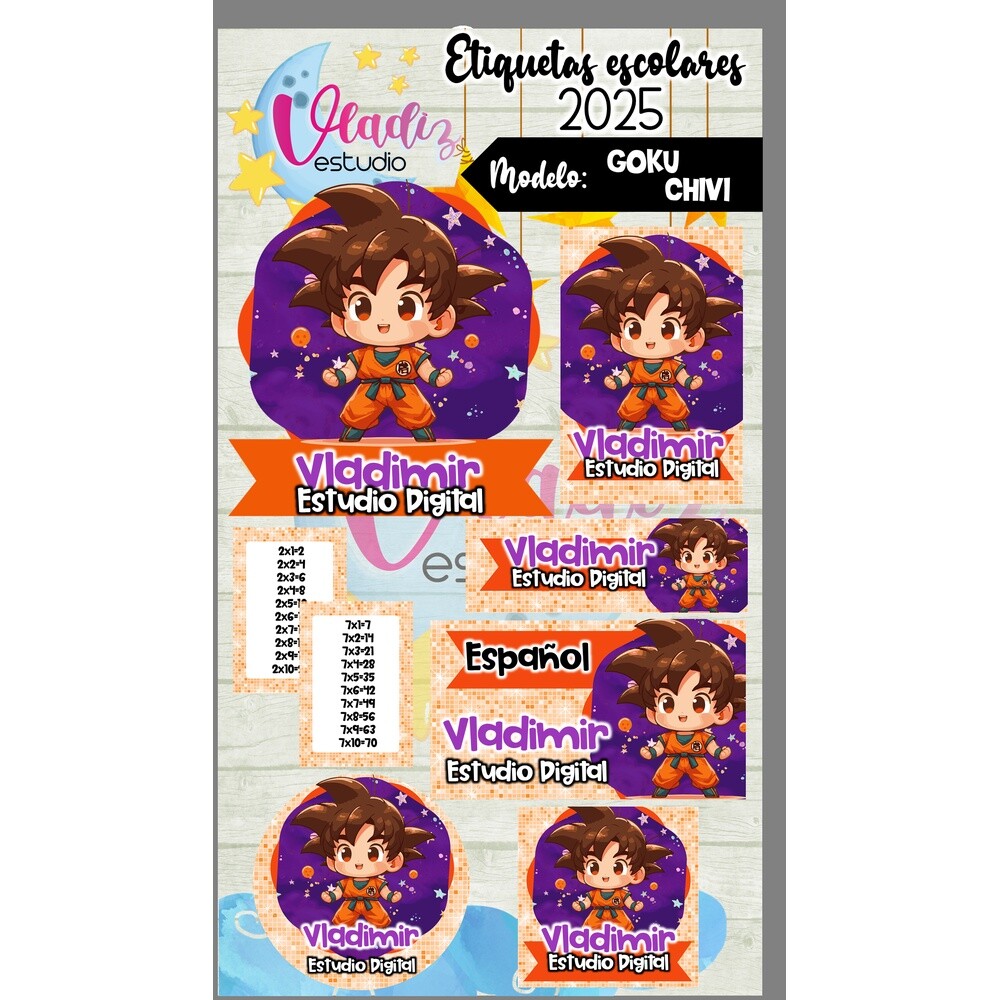 Kit Digital Etiqueta Escolar GOKU CUTE
