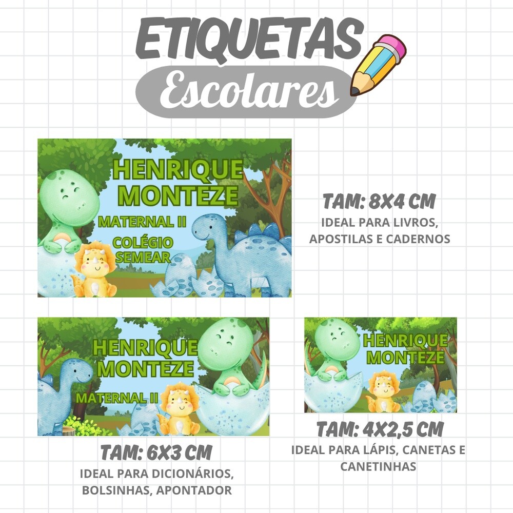 Kit Digital Etiqueta escolar para imprimir  V13 EE Dinossauro