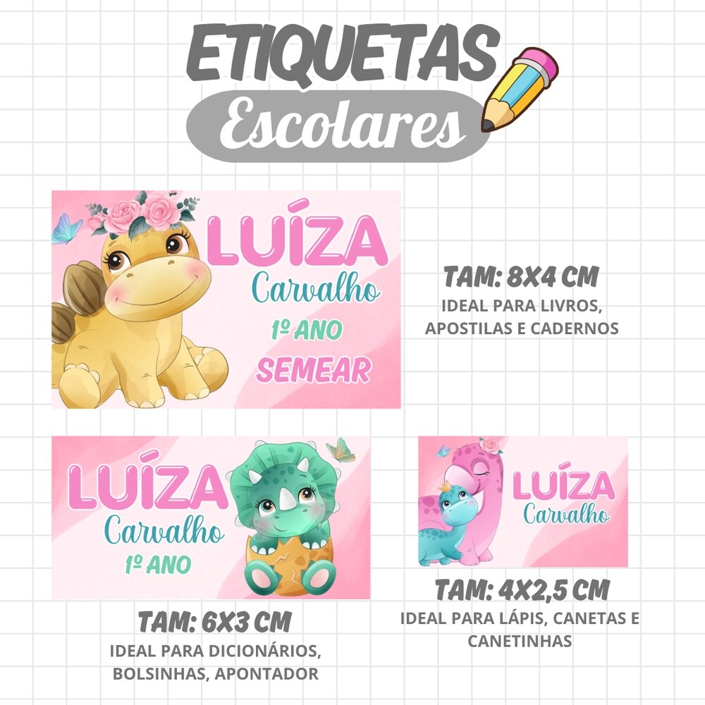 Kit Digital Etiqueta escolar para imprimir  V15 EE Dinossauro