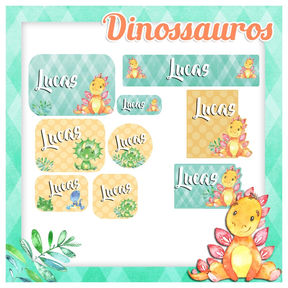 Kit Digital Etiqueta escolar para imprimir  V3 EE Dinossauro