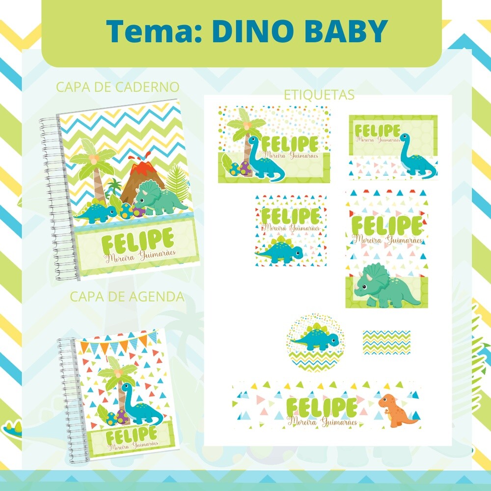 Kit Digital Etiqueta escolar para imprimir  V6 EE Dinossauro