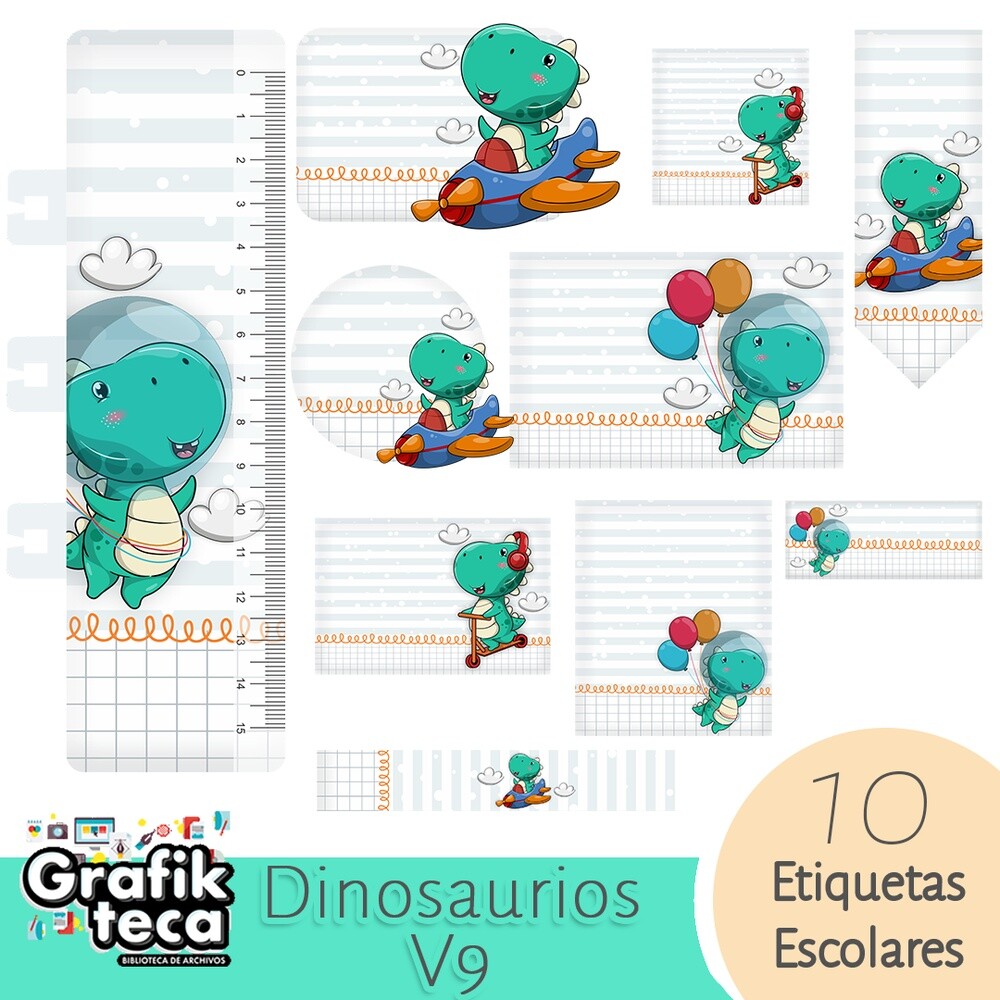 Kit Digital Etiqueta escolar para imprimir  V9 EE Dinossauro
