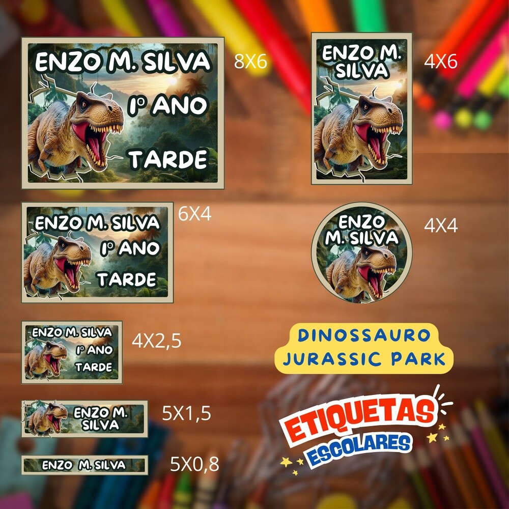 Kit Digital Etiqueta escolar para imprimir Dinossauro - Jurassic 
