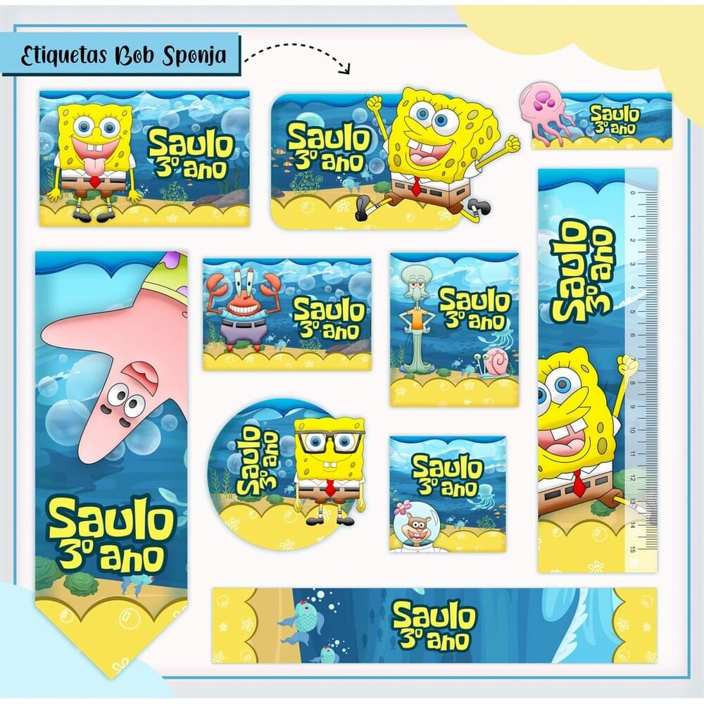 Kit Digital Etiqueta escolar para imprimir Bob Esponja V1 EE