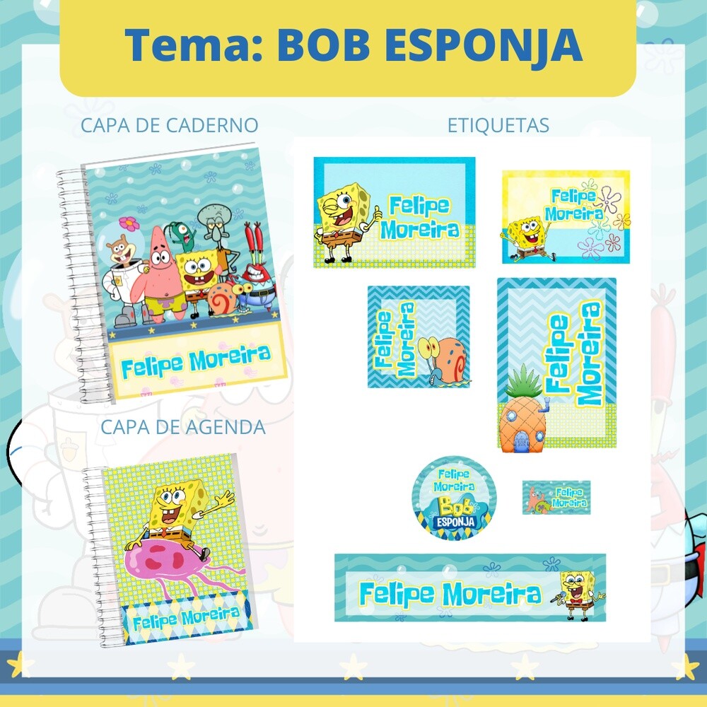 Kit Digital Etiqueta escolar para imprimir Bob Esponja V2 EE