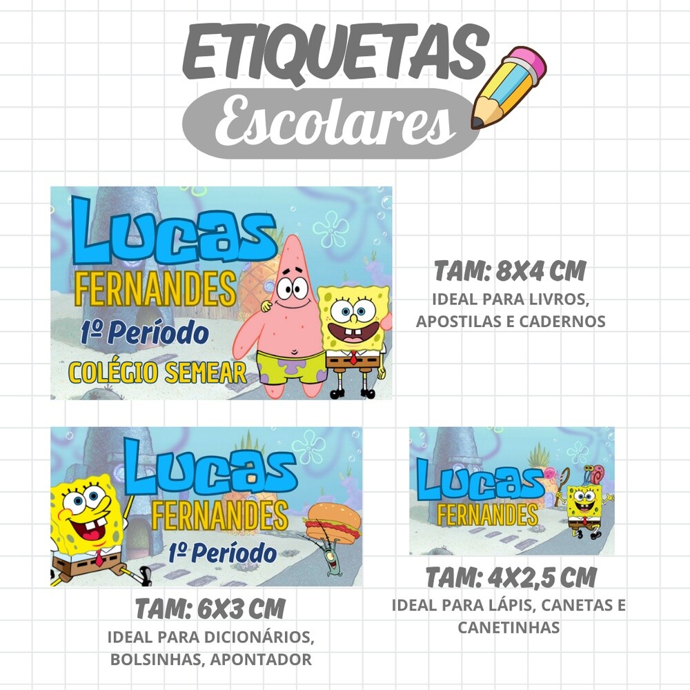 Kit Digital Etiqueta escolar para imprimir Bob Esponja V3 EE
