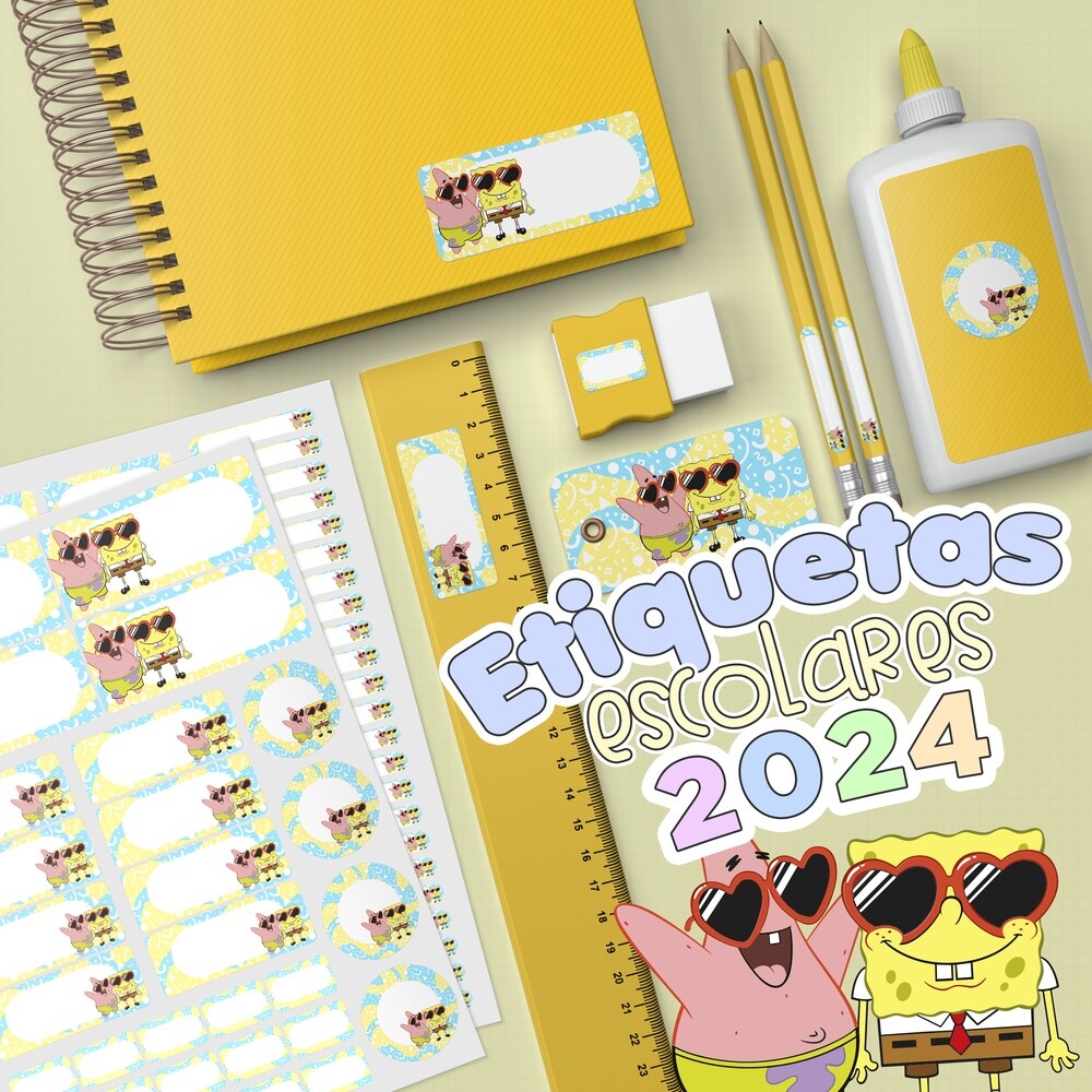 Kit Digital Etiqueta escolar para imprimir Bob Esponja V4 EE