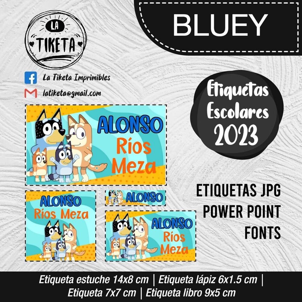 Kit Digital Etiqueta escolar para imprimir BLUEY V10 EE