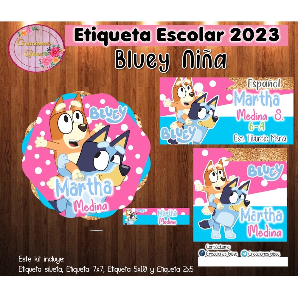 Kit Digital Etiqueta escolar para imprimir BLUEY V5 EE