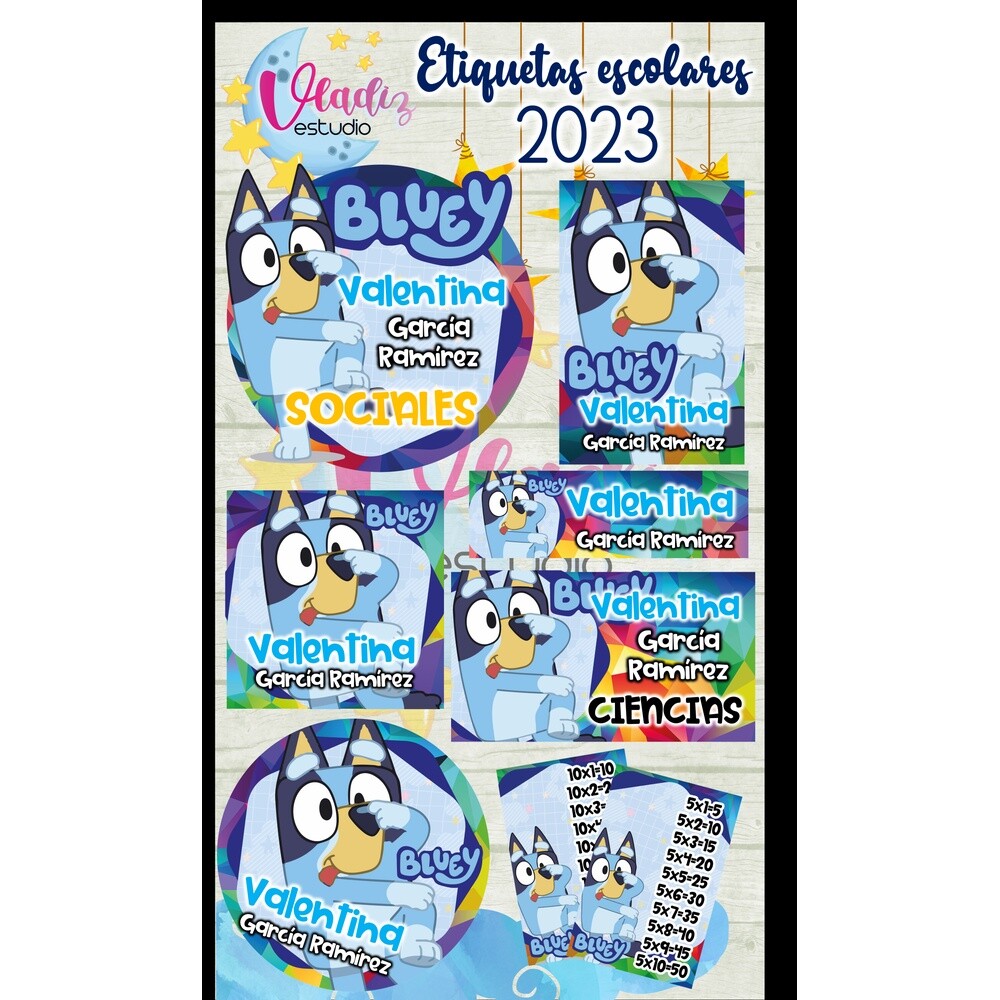 Kit Digital Etiqueta escolar para imprimir BLUEY V8 EE