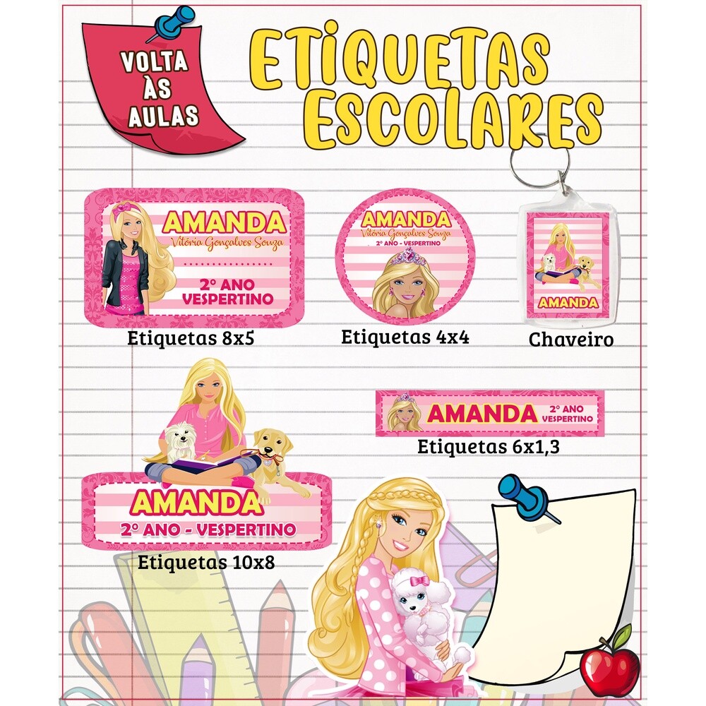Kit Digital Etiqueta escolar para imprimir Barbie V10 EE
