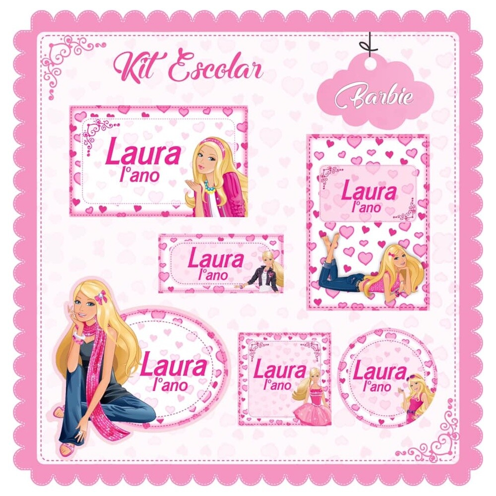 Kit Digital Etiqueta escolar para imprimir Barbie V2 EE