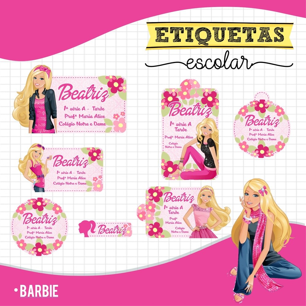 Kit Digital Etiqueta escolar para imprimir Barbie V3 EE