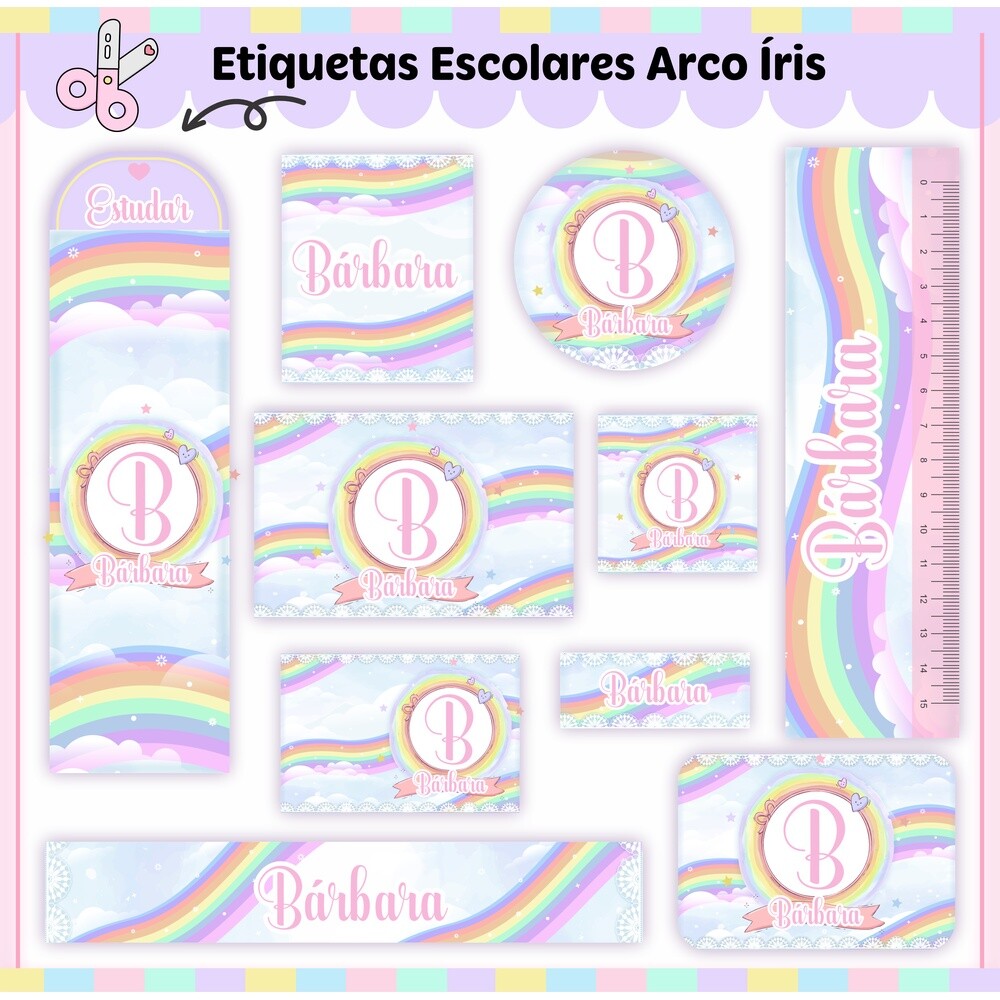 Etiqueta escolar para imprimir Arcoiris V3 EE