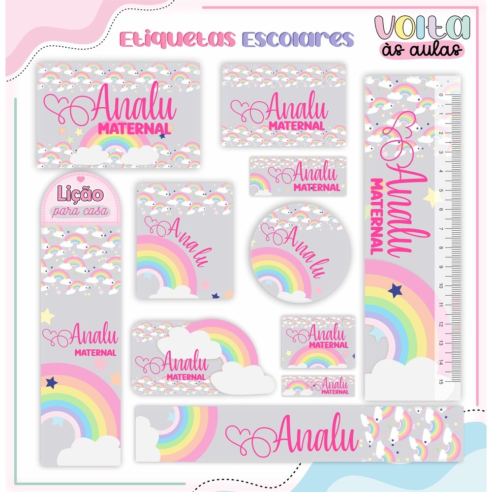 Etiqueta escolar para imprimir Arcoiris V5 EE