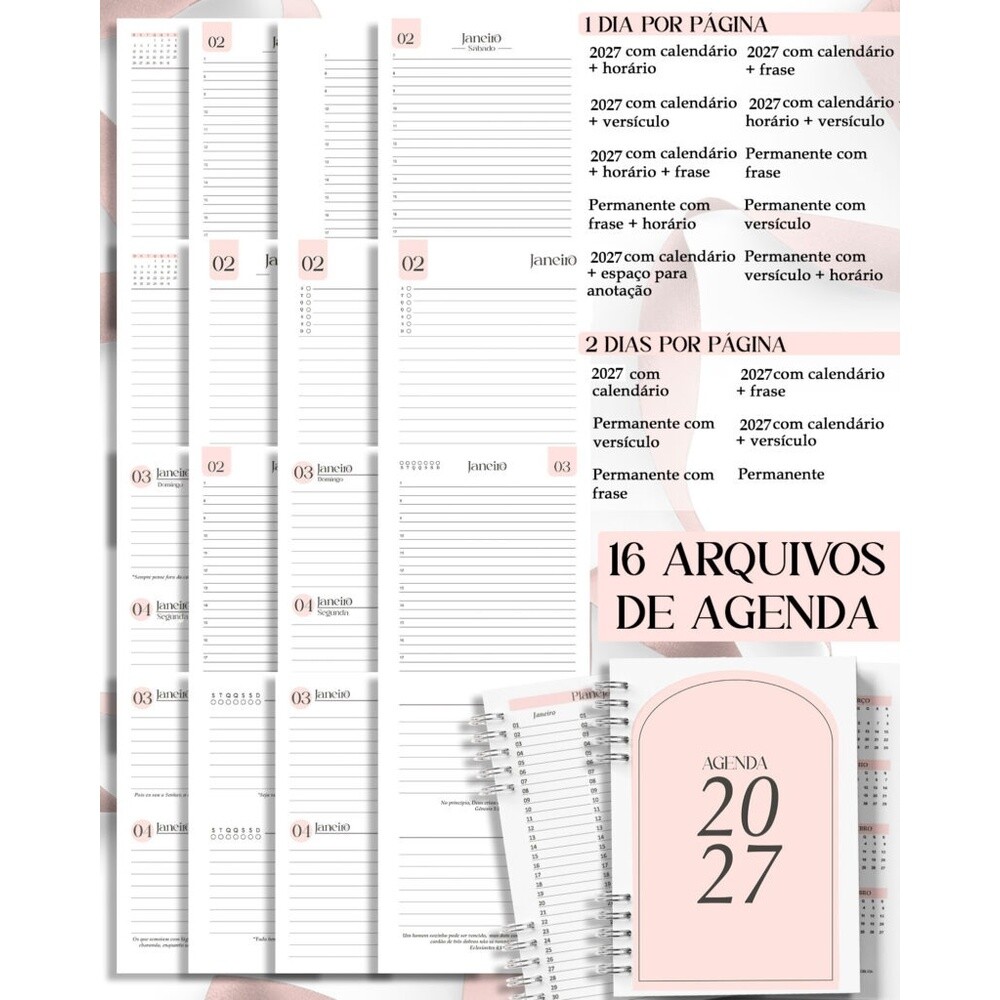 Arquivo digital para imprimir encadernação Combo 16 Agendas Fem