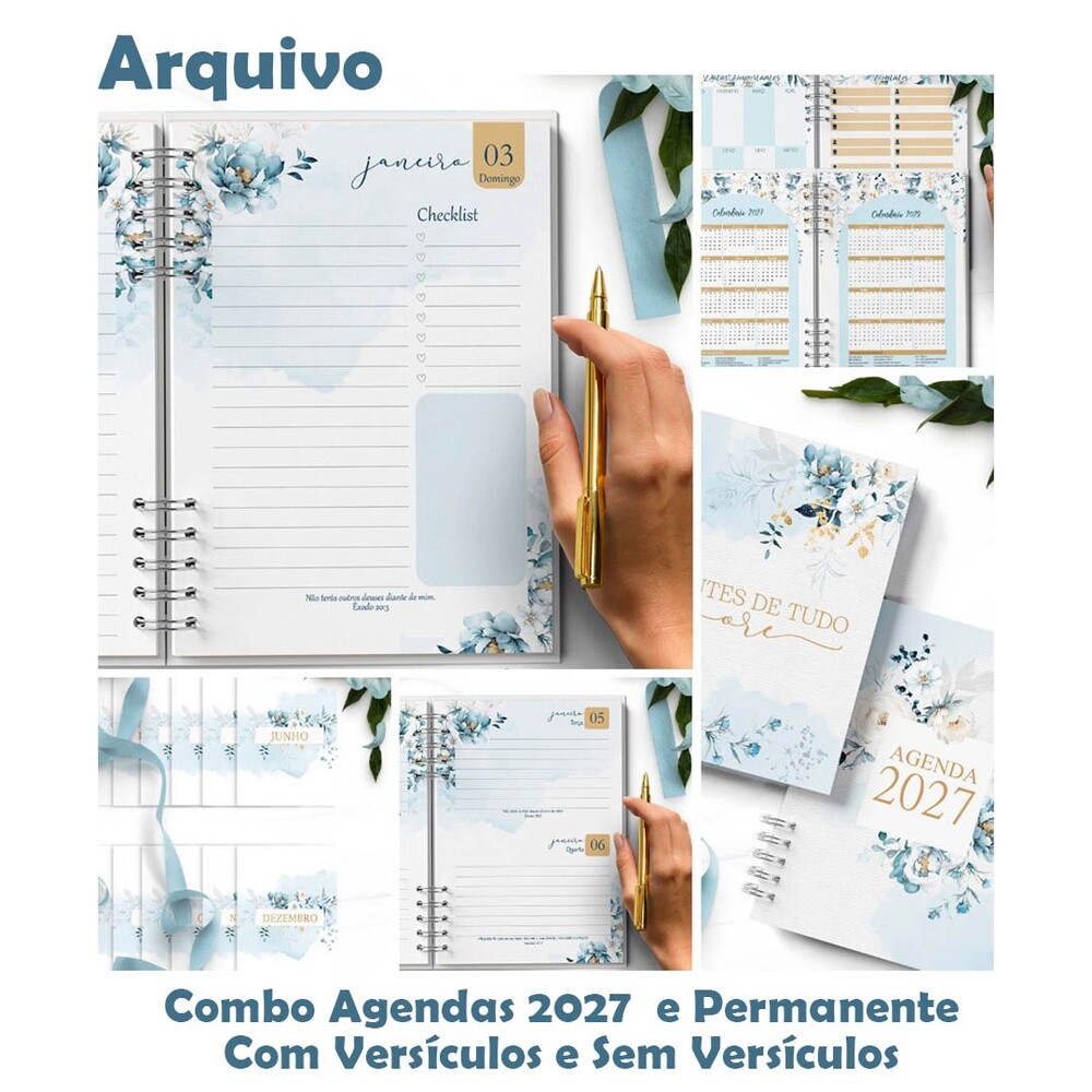 Kit Digital COMBO_Agenda2027 - Floral Azul ( Drive da Ana)