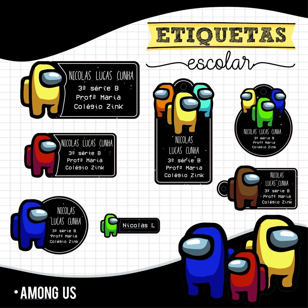 Etiquetas escolares para imprimir Among us EE v3
