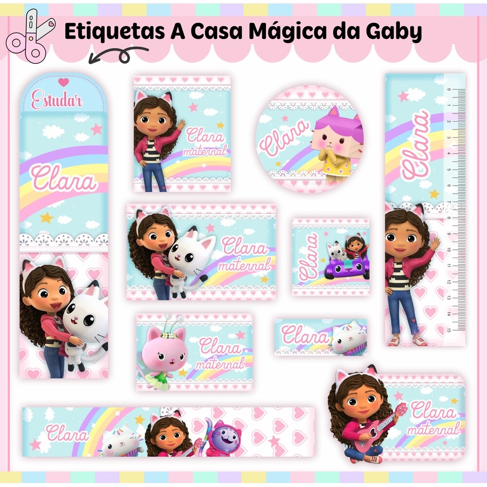 Kit Digital Etiqueta escolar para imprimir Casa Magica de Gabby V