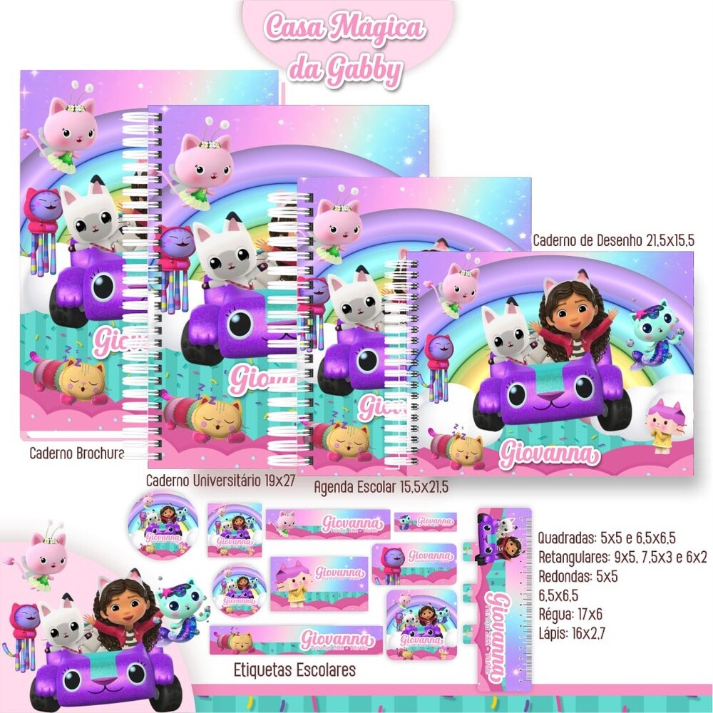 Kit Digital Etiqueta escolar para imprimir casa Magica de Gabby V
