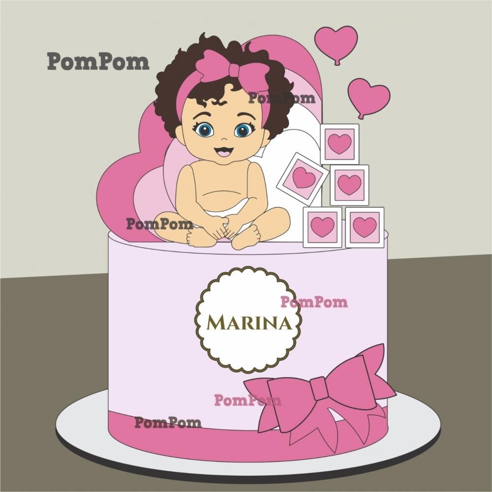 Topo de Bolo Mesversário Rosa Menina arquivo digital em studio s