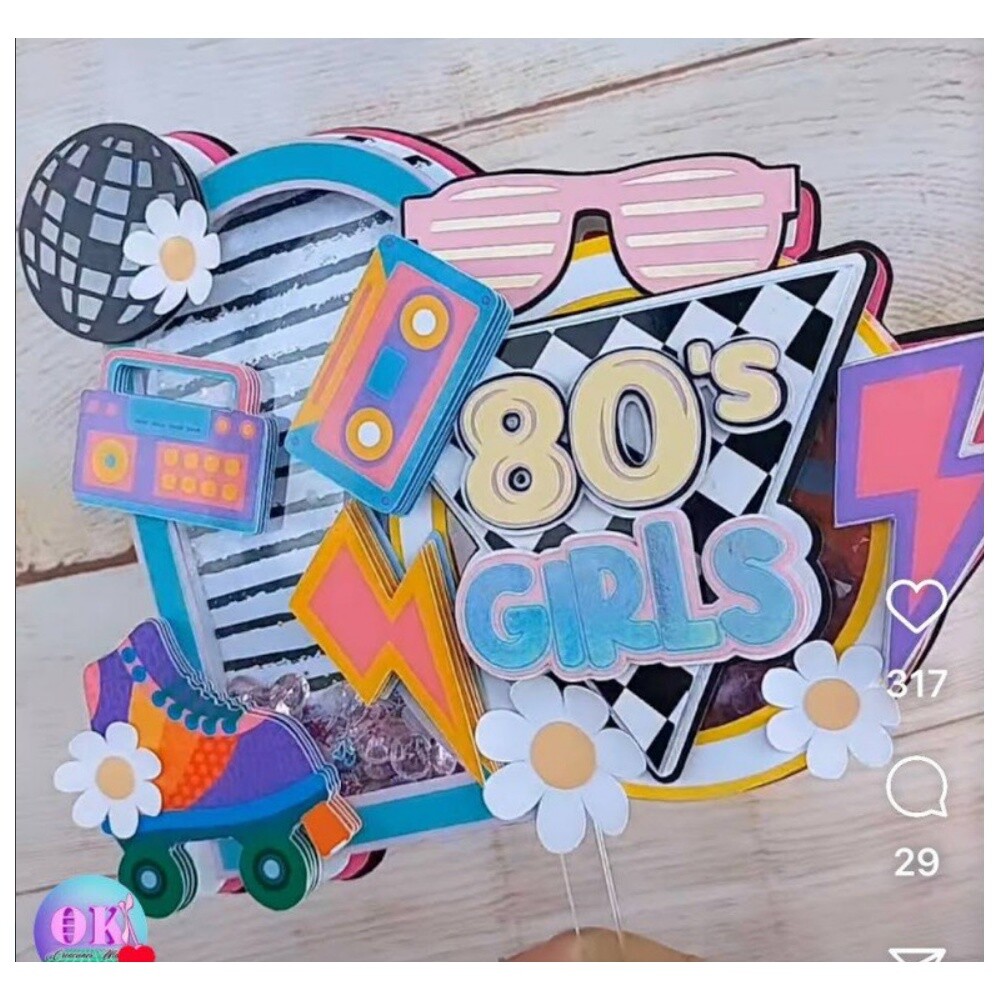 topo de bolo para imprimir anos 80 menina arquivo digital