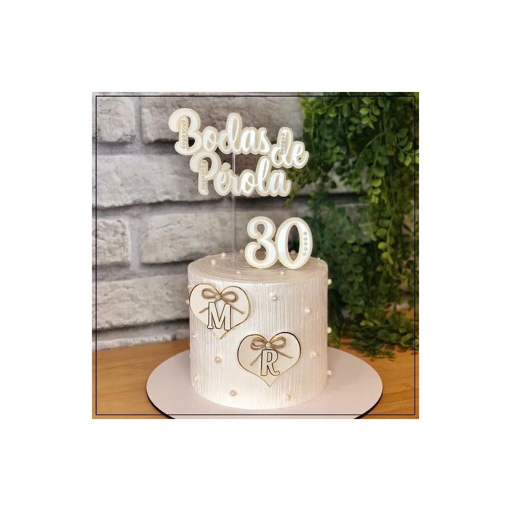 Topo de bolo 02 - Bodas de Pérola a