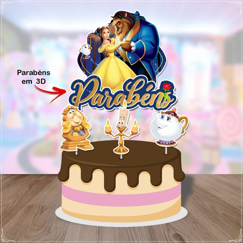 Topo de bolo 28 - A Bela e a Fera a
