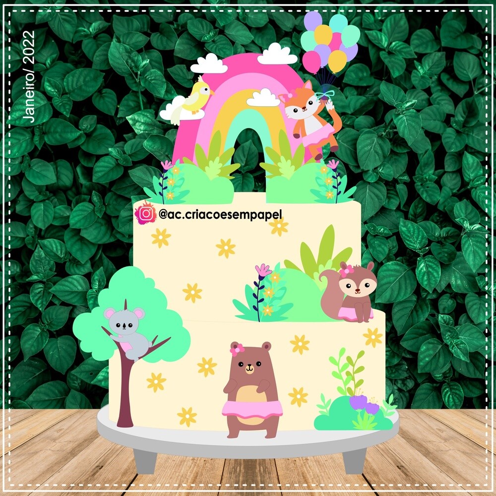 Topo de bolo 21 - Bosque a