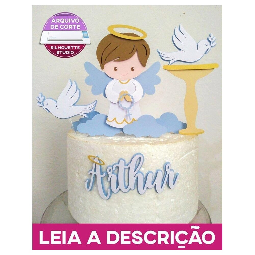 Topo de bolo 04 - Batizado - Anjinhos a