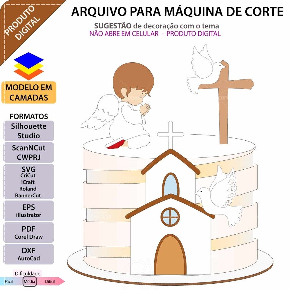 Topo de bolo 116 - Batizado - Anjinhos a