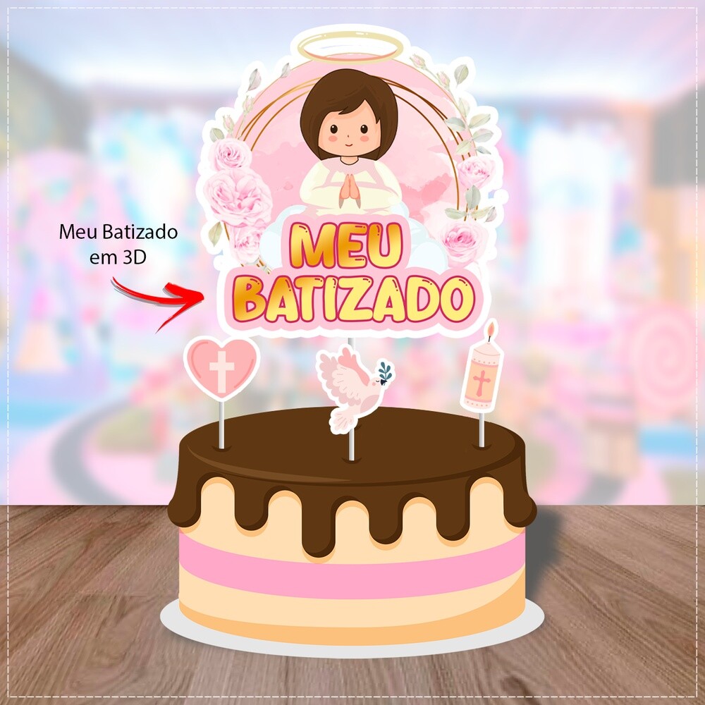 Topo de bolo 125 - Batizado - Anjinhos a