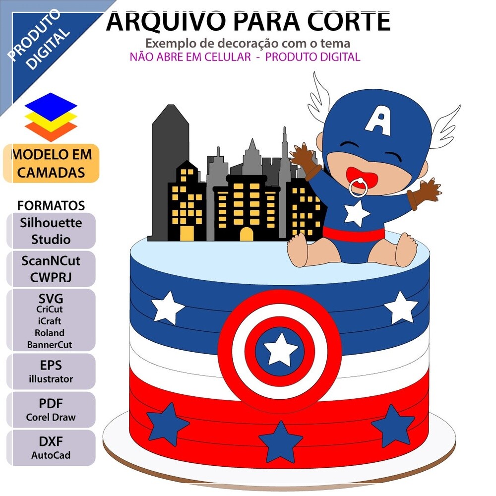 Topo de bolo 06 - Capitão América a