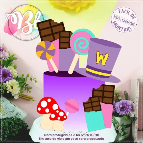 Topo de bolo 01 - A Fantástica Fábrica de Chocolates a