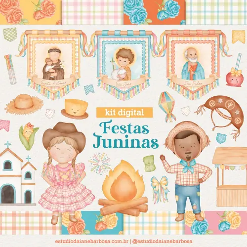 Kit Digital Festas Juninas - Cliparts em aquarela