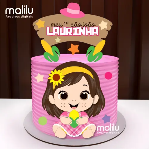 Topo de bolo junino Menina Rosa