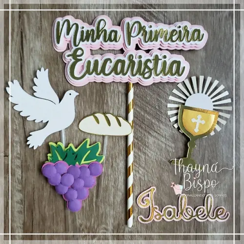 Topo de Bolo Eucaristia - Primeira Comunhão 19