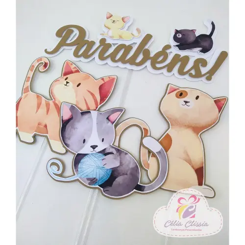 Topo de Bolo Gatinho(a) 02 para imprimir